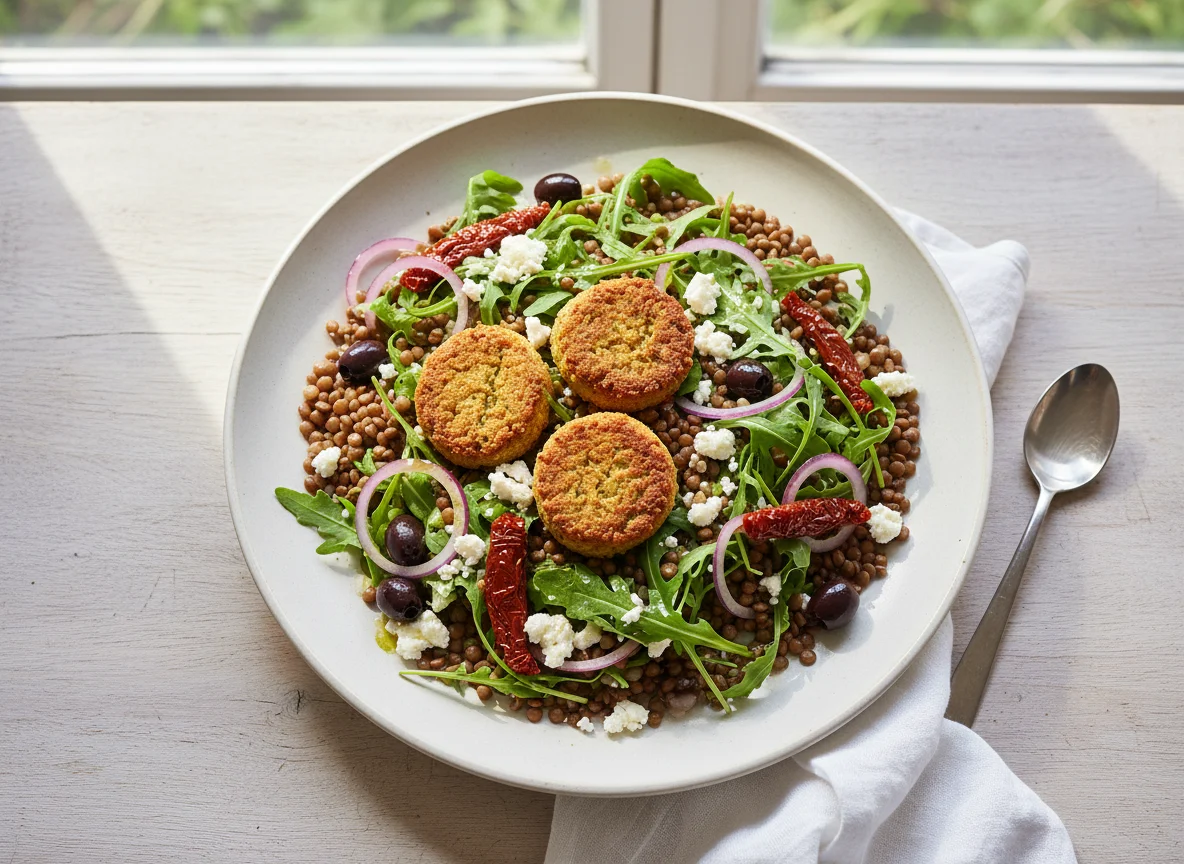 Linsensalat mit Falafel und Feta photo