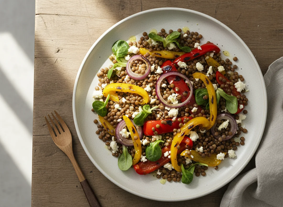 Linsensalat mit Feta und Gemüse photo