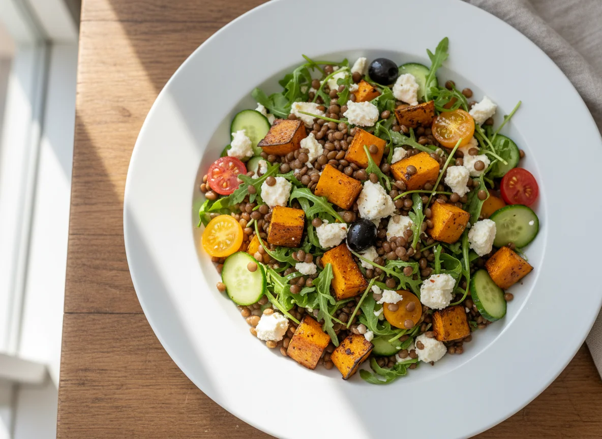 Linsensalat mit Feta und Kürbis photo