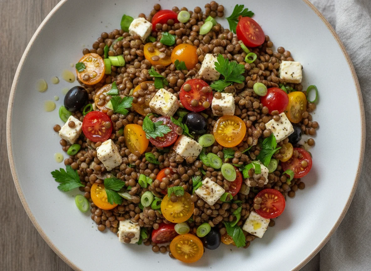Linsensalat mit Feta und Tomaten photo