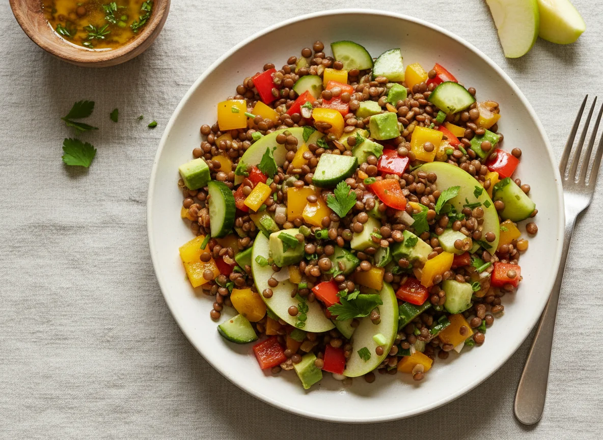 Linsensalat mit Gemüse und Apfel photo
