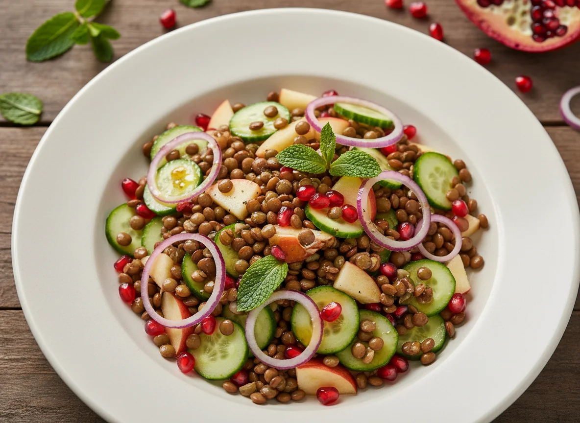 Linsensalat mit Gemüse und Granatapfel photo