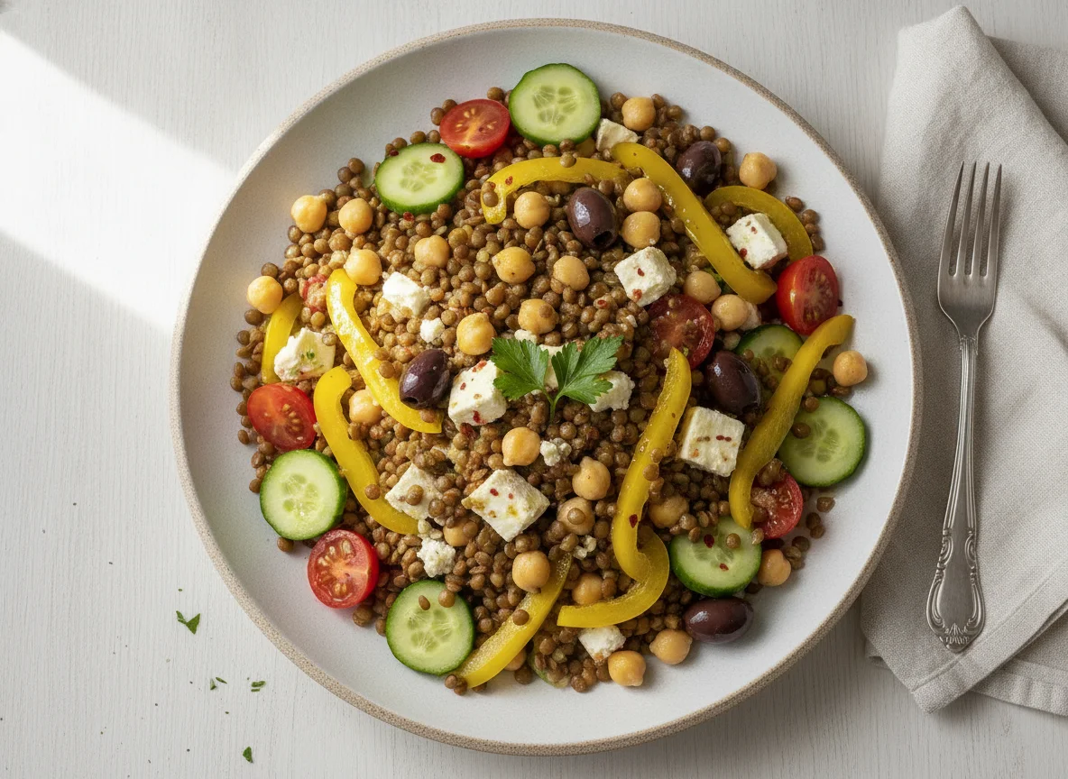 Linsensalat mit Kichererbsen und Feta photo