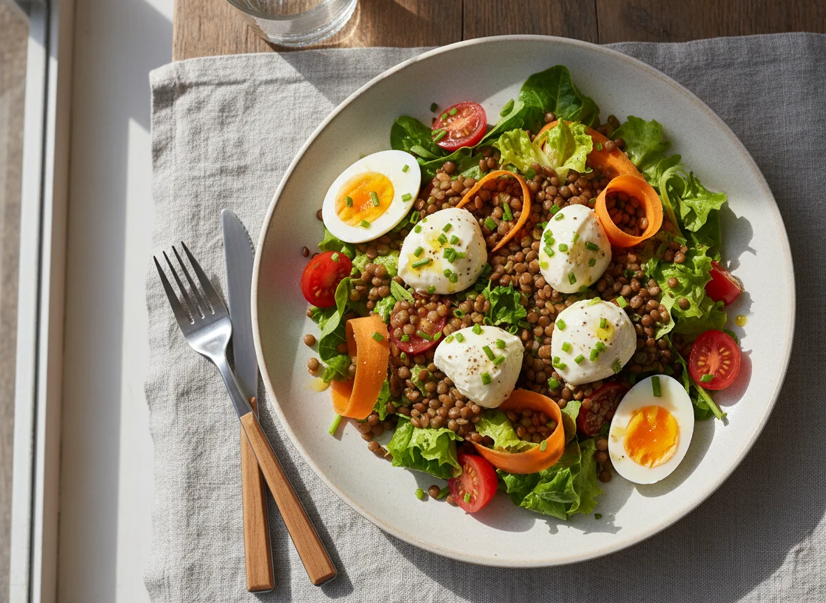 Linsensalat mit Mozzarella und Gemüse photo
