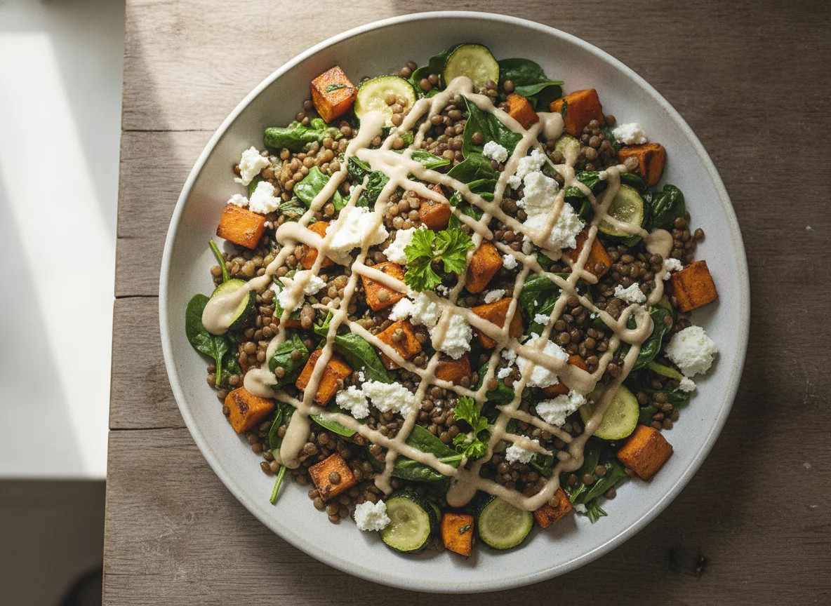 Linsensalat mit Süßkartoffeln und Feta photo