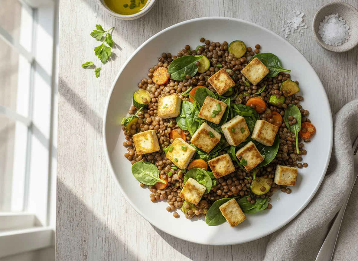 Linsensalat mit Tofu und Gemüse photo