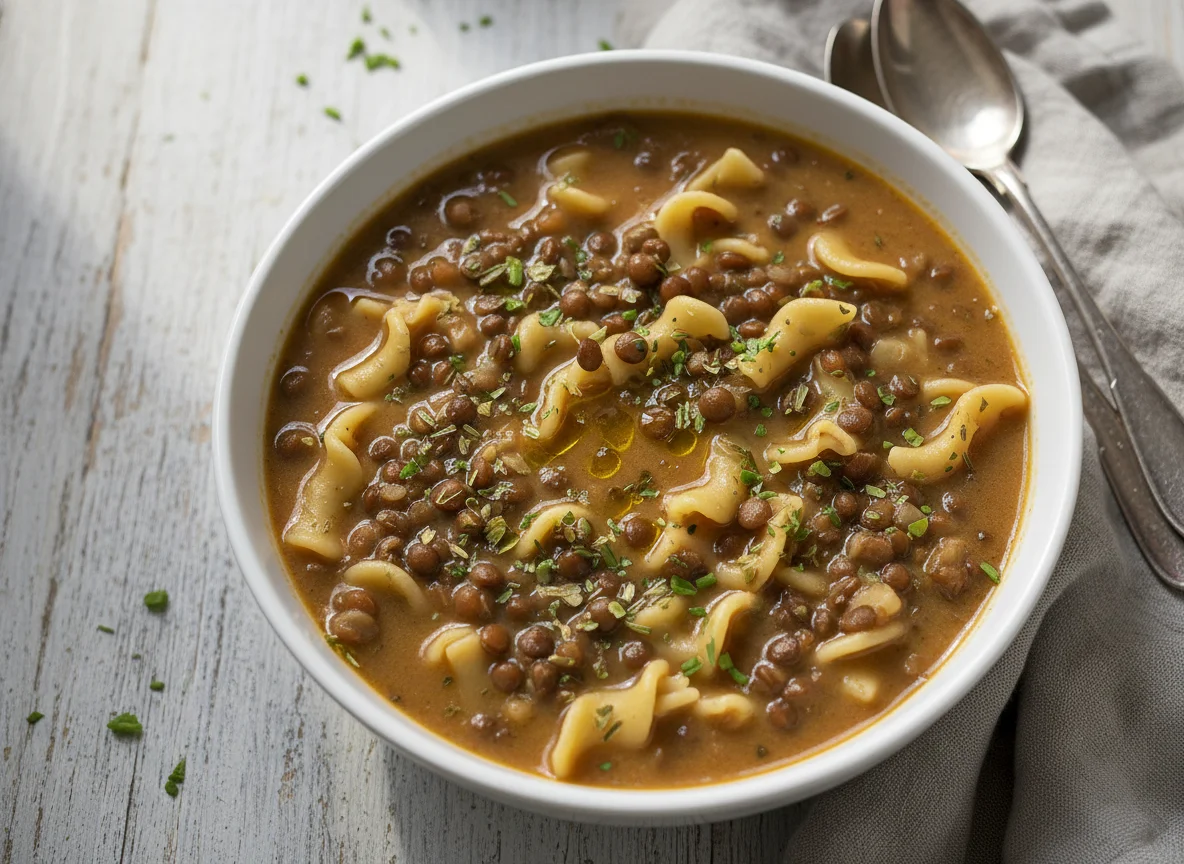 Linsensuppe mit Nudeln photo