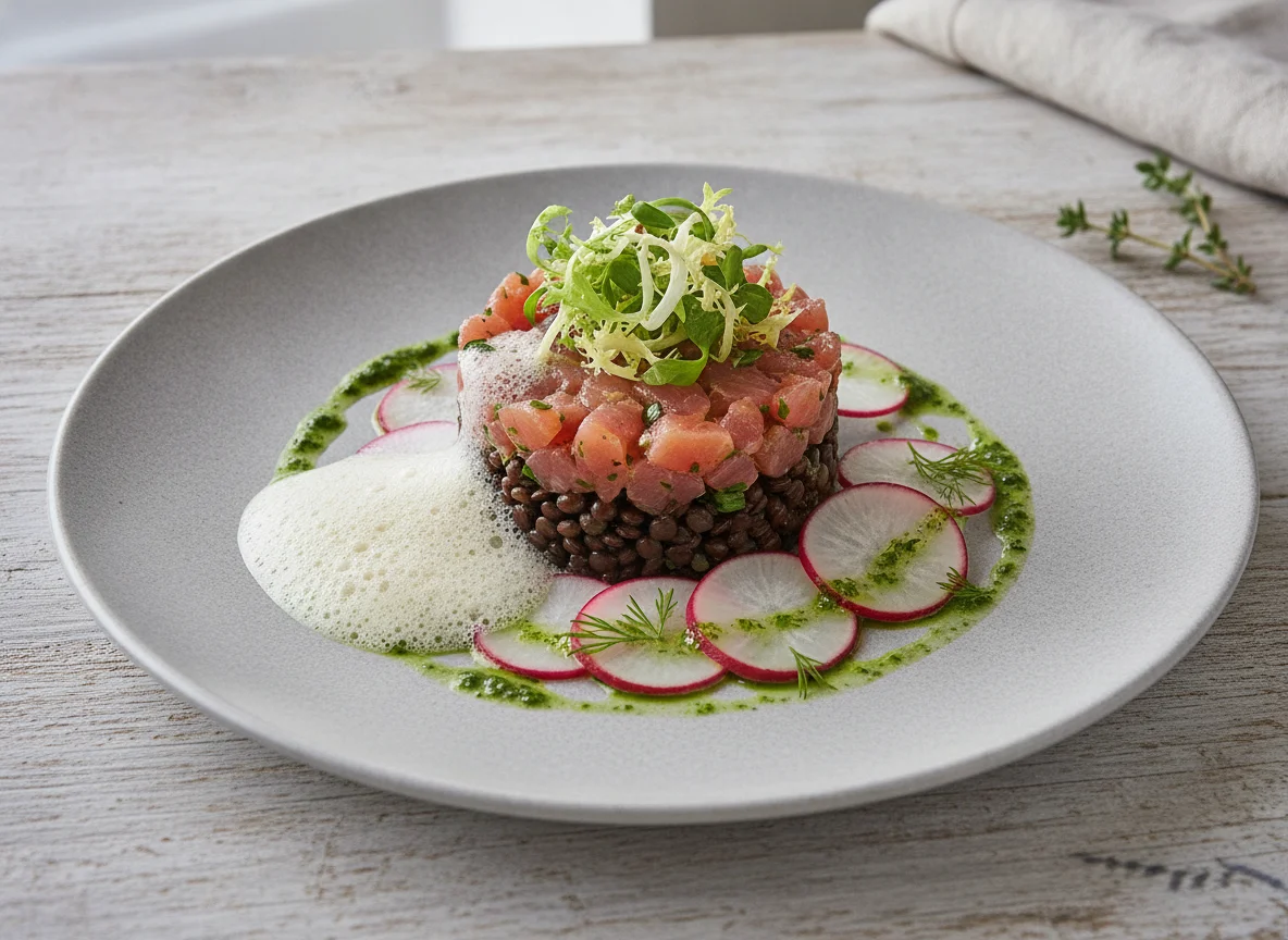 Linsen-Tatar mit Rettich und Kräutersauce photo