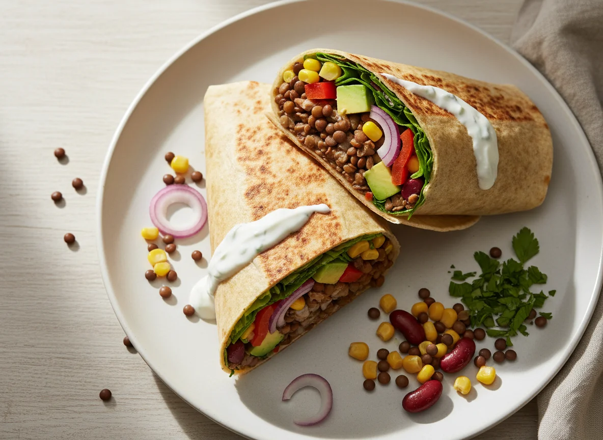 Linsen-Wrap mit Salat und Gemüse photo