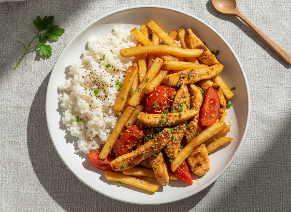 Lomo Saltado mit Reis photo