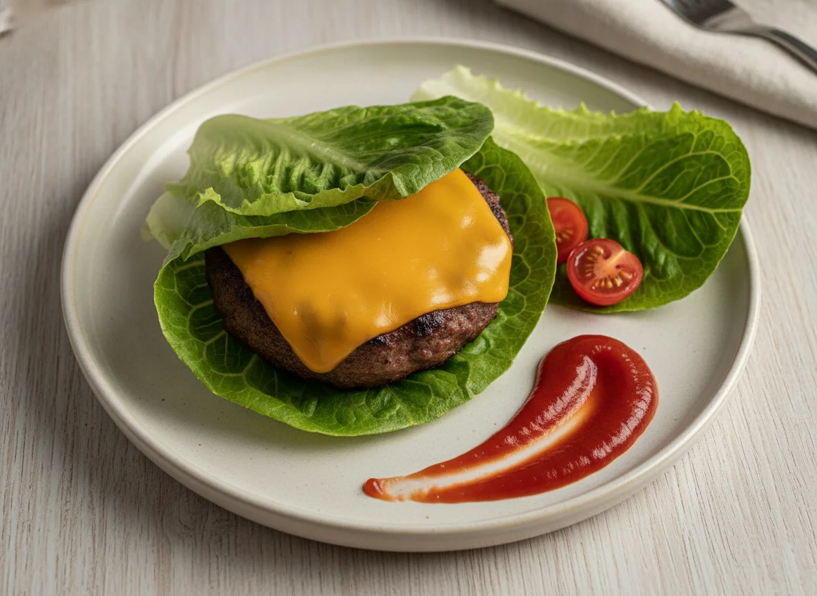 Low-Carb Burger im Eisbergsalat-Wrap photo