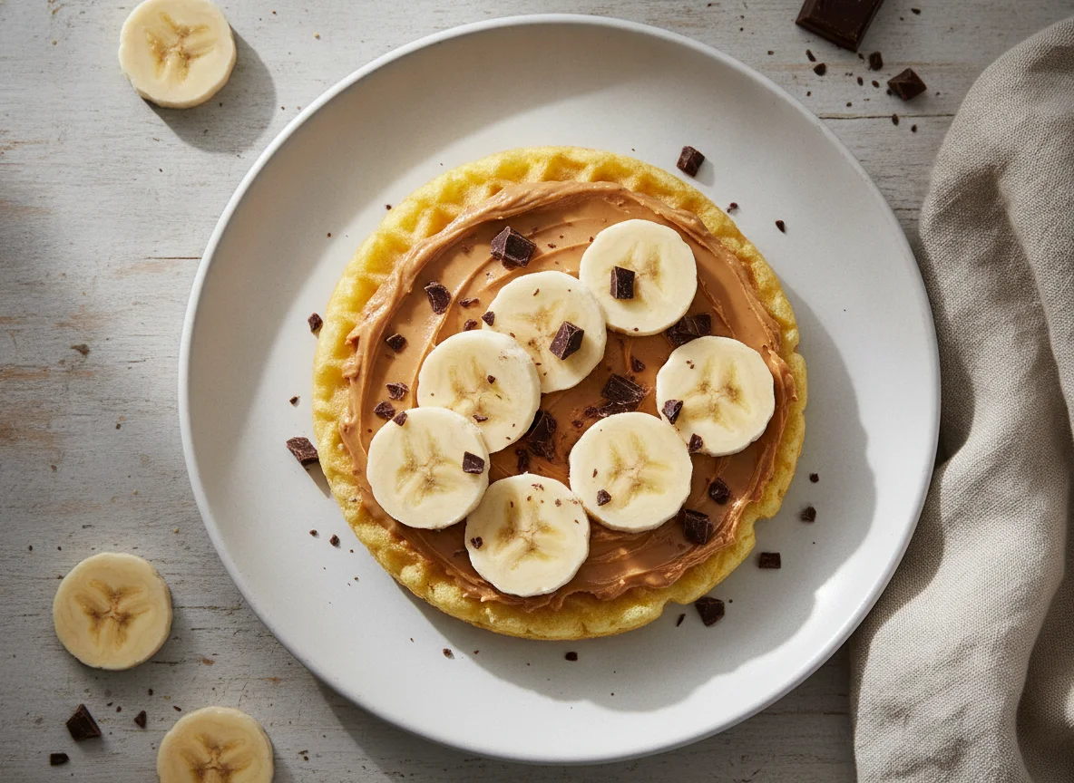 Maiswaffel mit Erdnussbutter und Banane photo