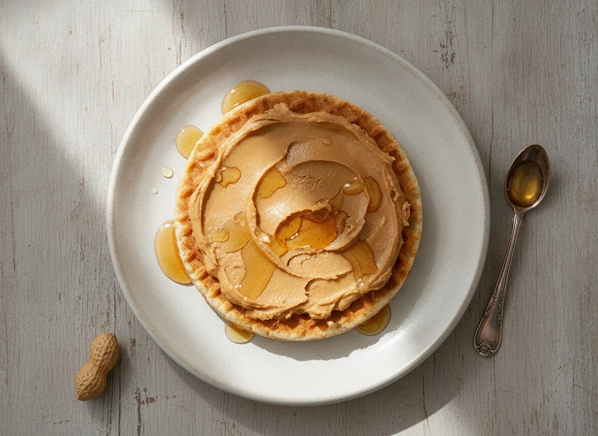 Maiswaffel mit Erdnussbutter und Honig photo