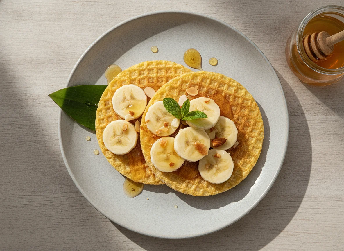 Maiswaffeln mit Banane und Honig photo
