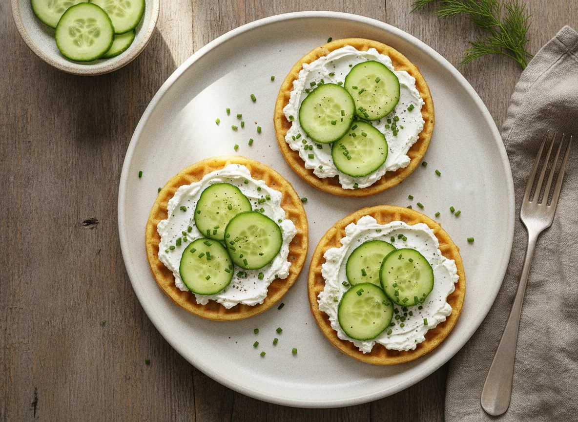 Maiswaffeln mit Frischkäse und Gurke photo
