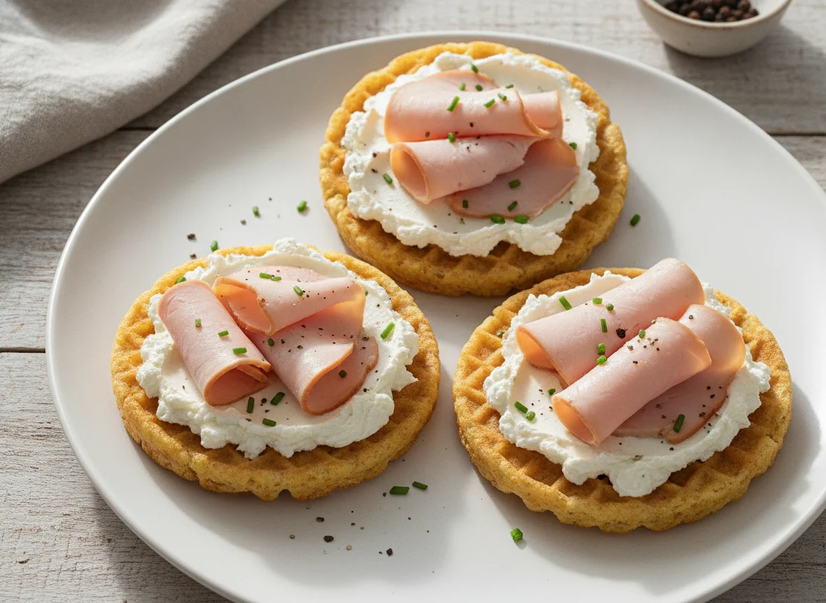 Maiswaffeln mit Frischkäse und Putenbrust photo