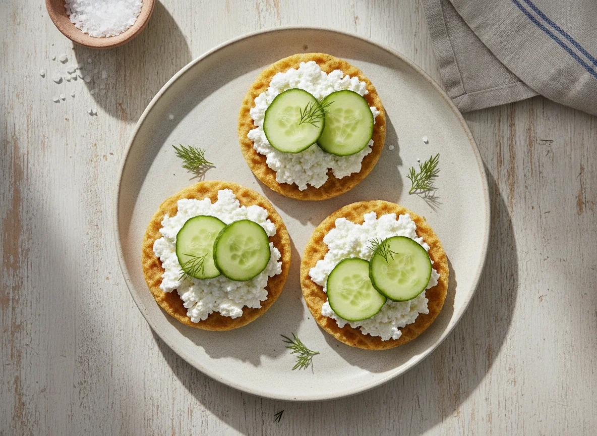 Maiswaffeln mit Hüttenkäse und Gurke photo