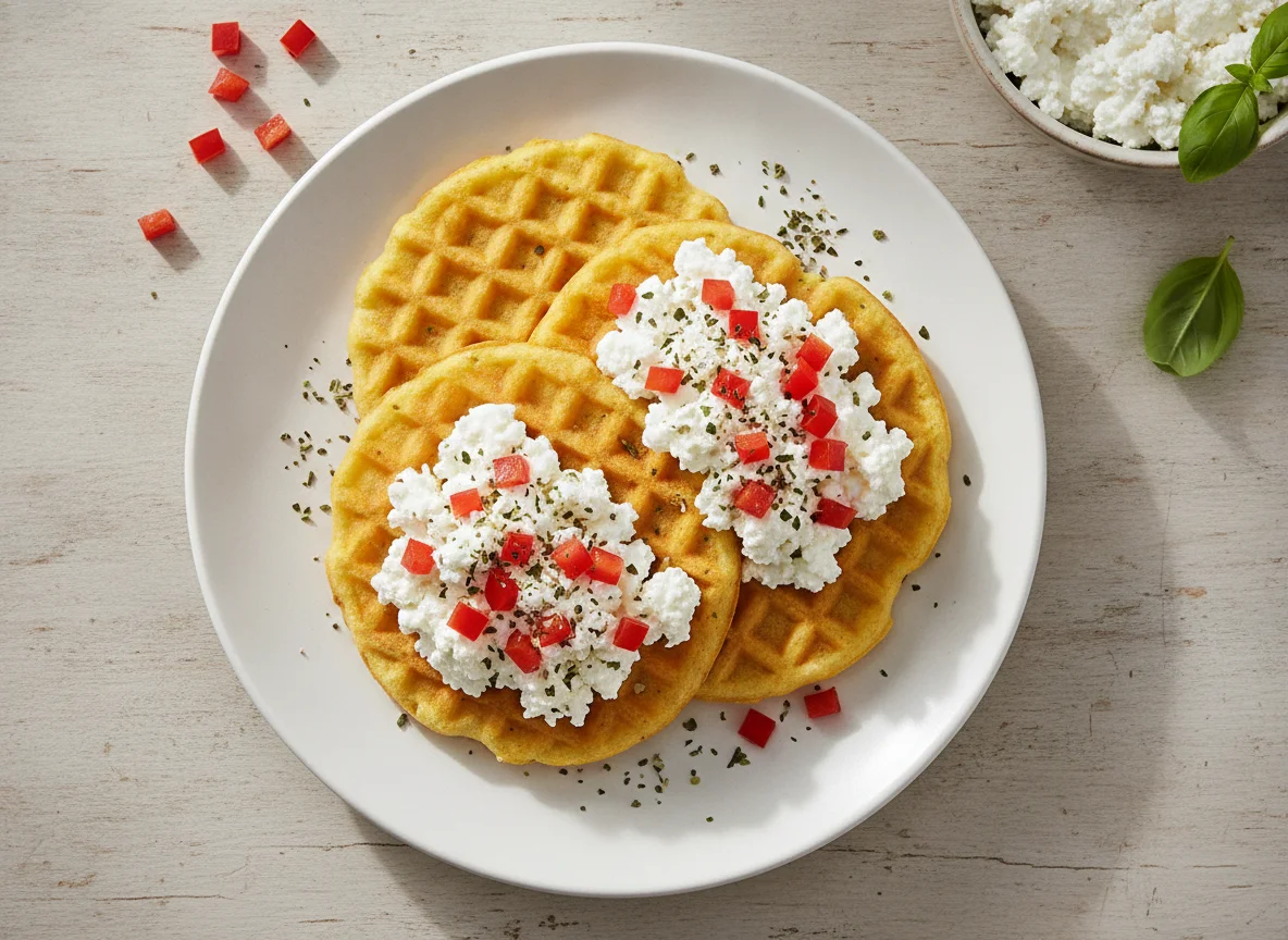 Maiswaffeln mit Hüttenkäse und Paprika photo