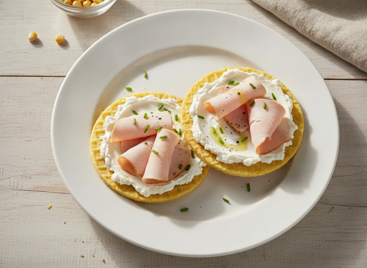 Maiswaffeln mit Putenbrust und Frischkäse photo