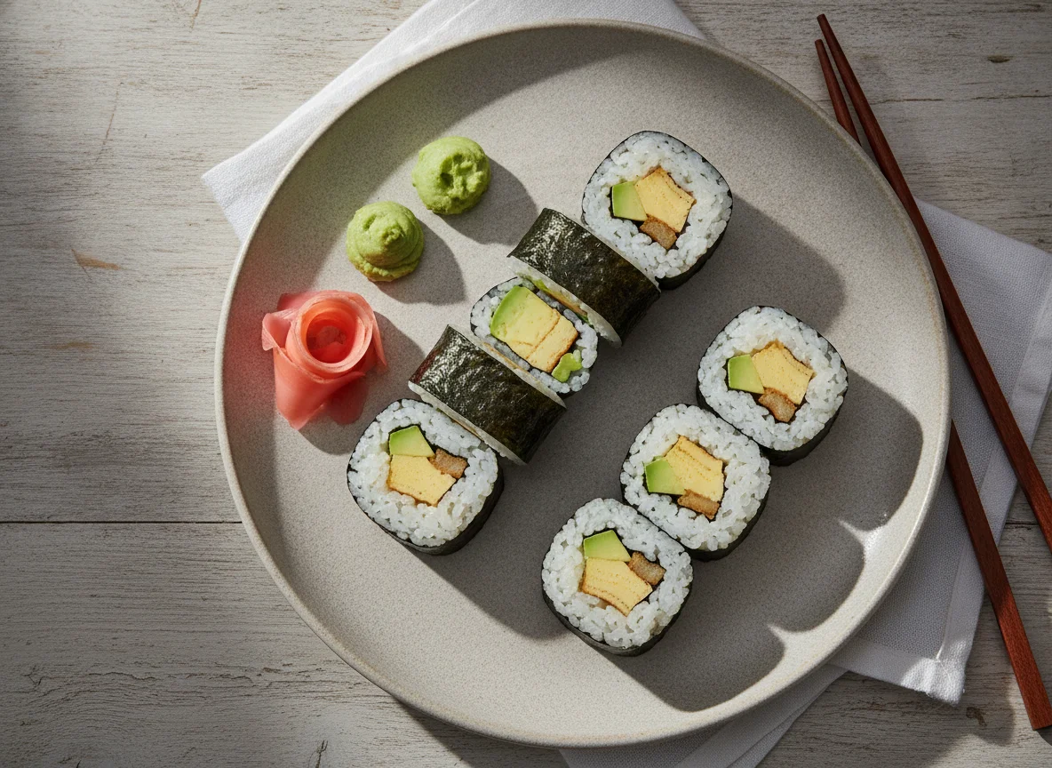 Maki Sushi mit Avocado und Tamago photo