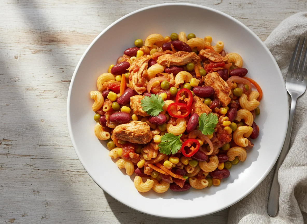 Makkaroni mit Chili-Bohnen-Sauce photo