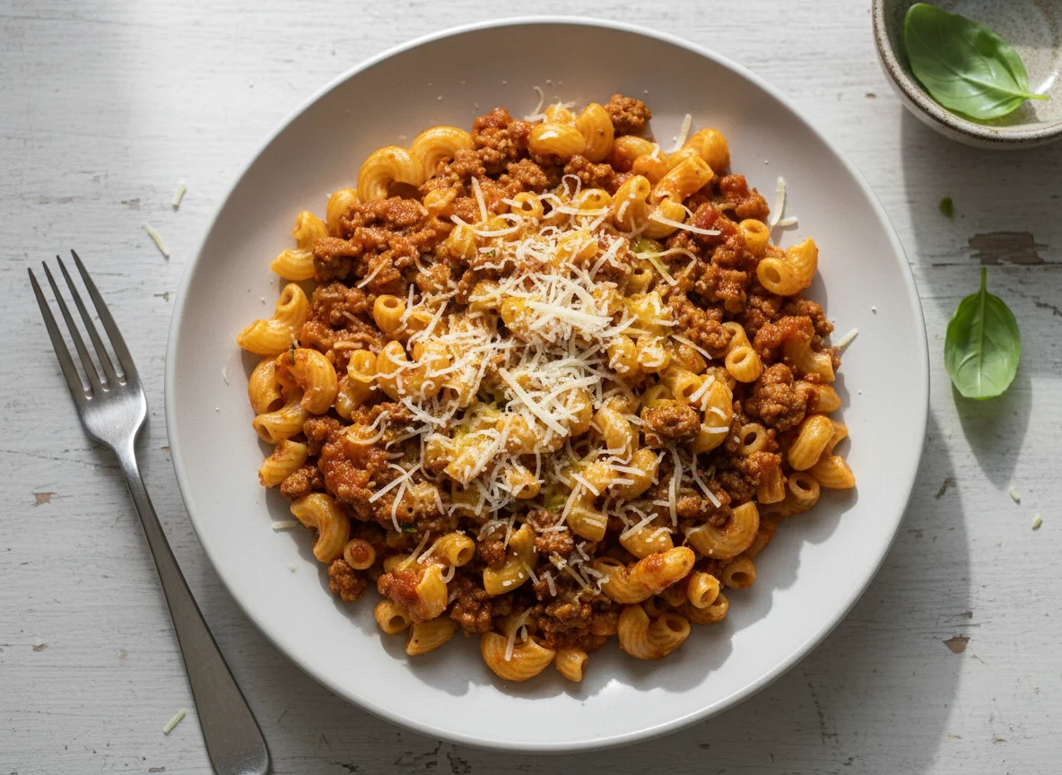 Makkaroni mit Hackfleisch und Käse photo