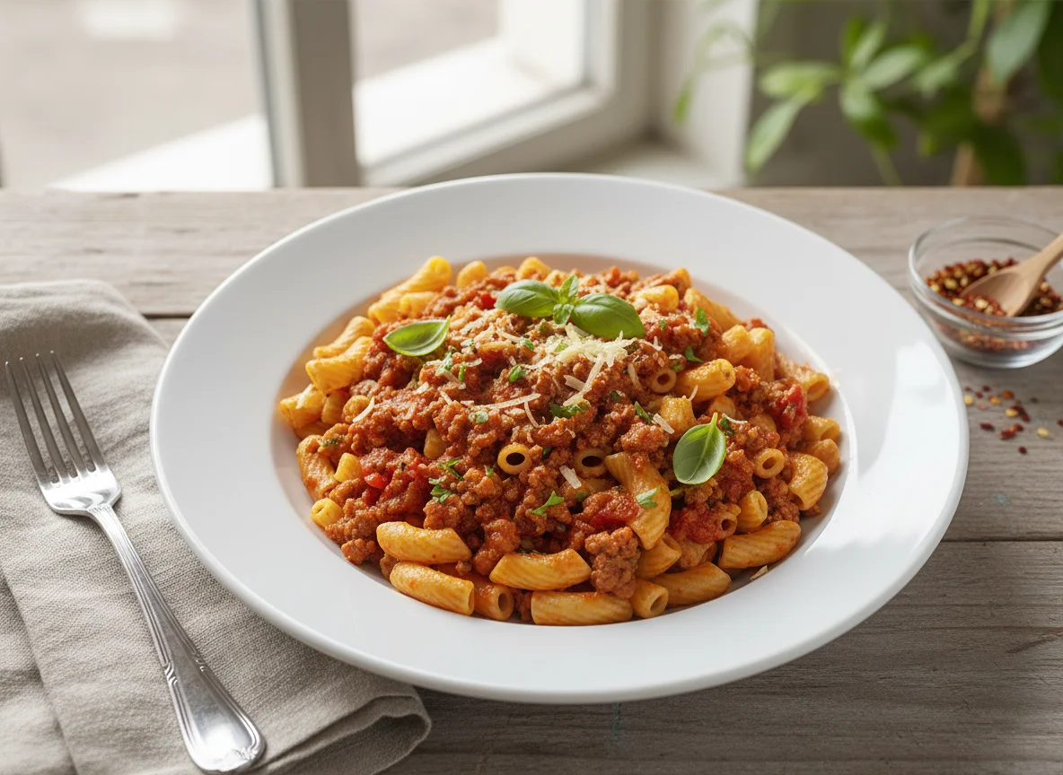 Makkaroni mit Hackfleischsauce photo