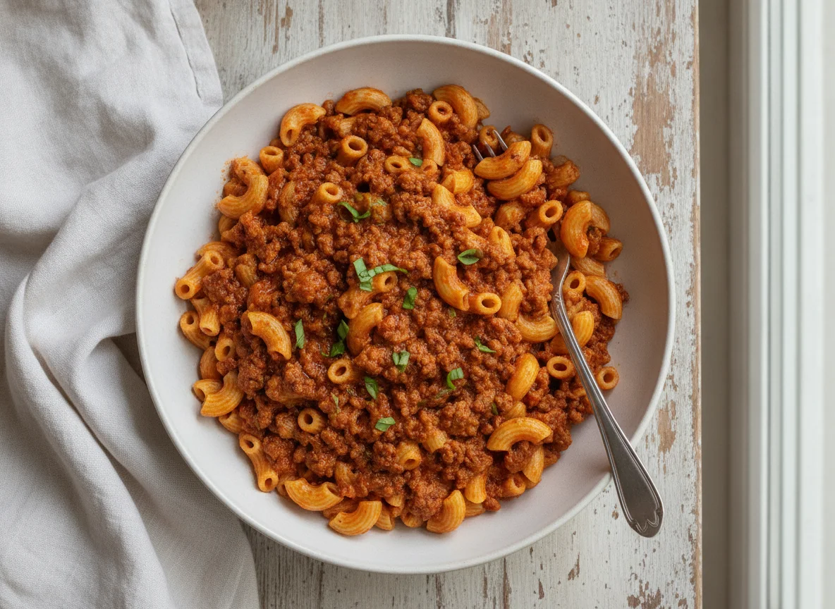 Makkaroni mit Hackfleisch-Tomatensauce photo
