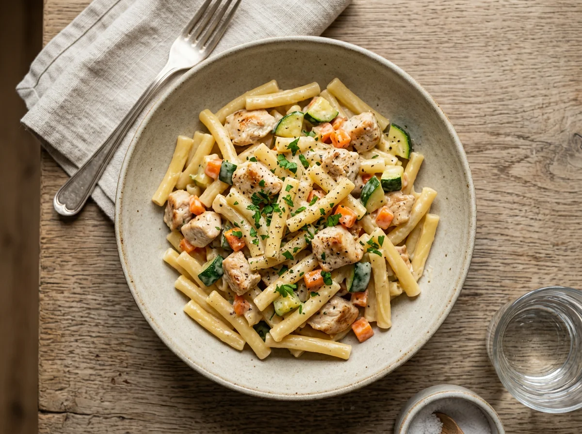 Makkaroni mit Hähnchen in Sahnesauce photo