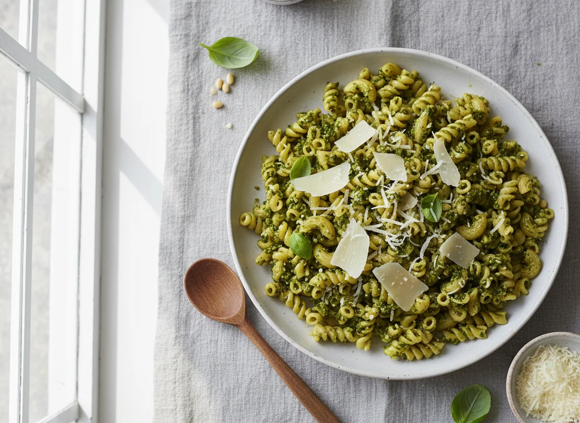 Makkaroni mit Pesto und Parmesan photo
