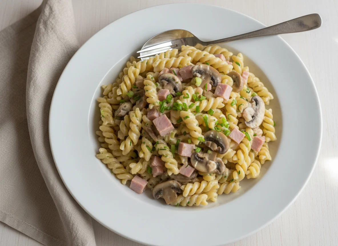 Makkaroni mit Schinken-Sahne-Sauce photo