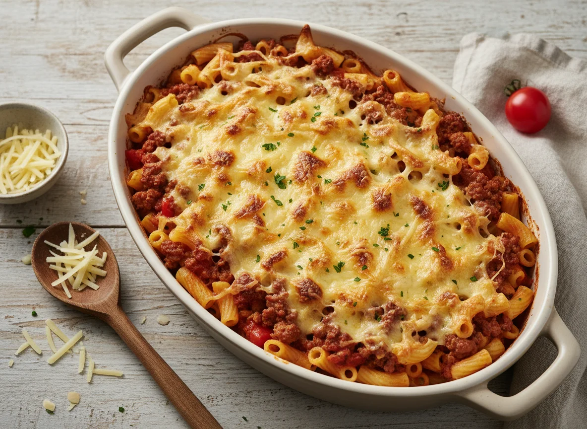 Makkaroni-Auflauf mit Hackfleisch und Käse photo