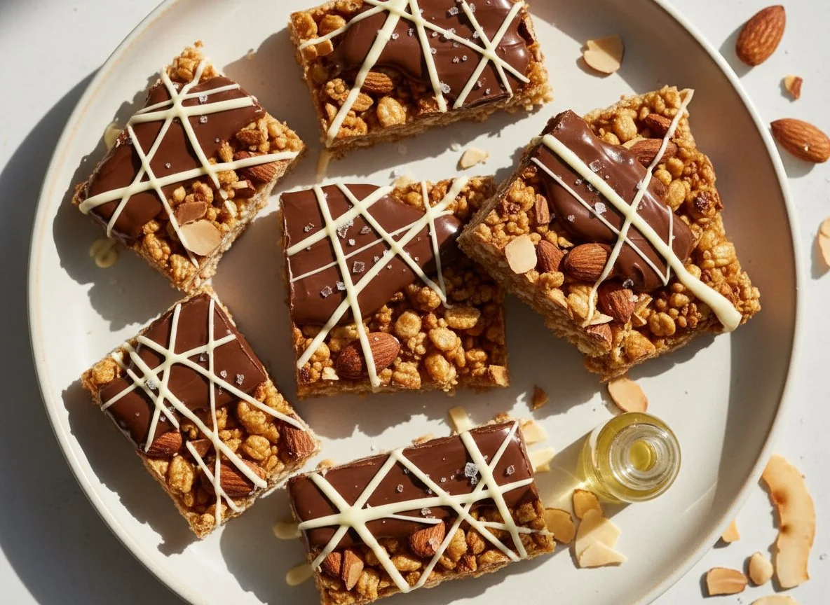 Mandel-Kokosnuss-Riegel mit Schokolade photo