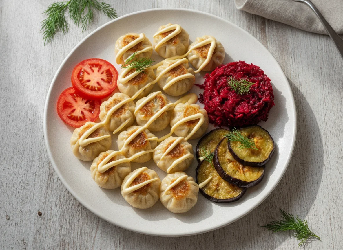 Manti mit Beilagen photo