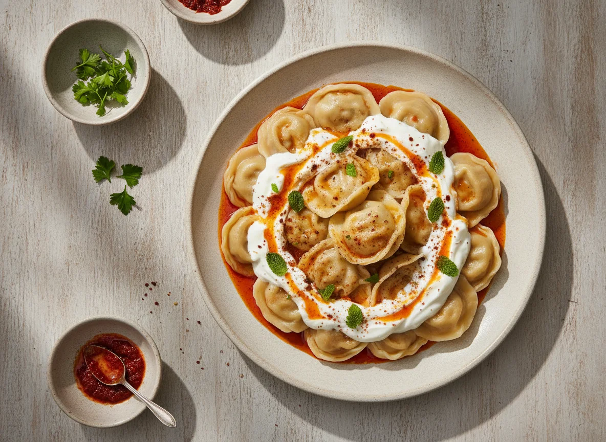 Manti mit Joghurt und Paprika-Butter photo