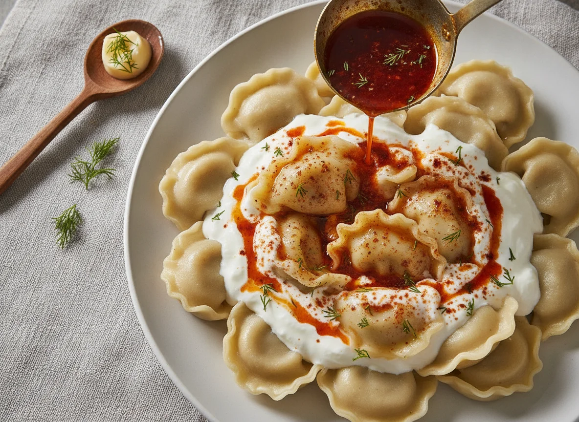 Manti mit Joghurt und Paprikabutter photo