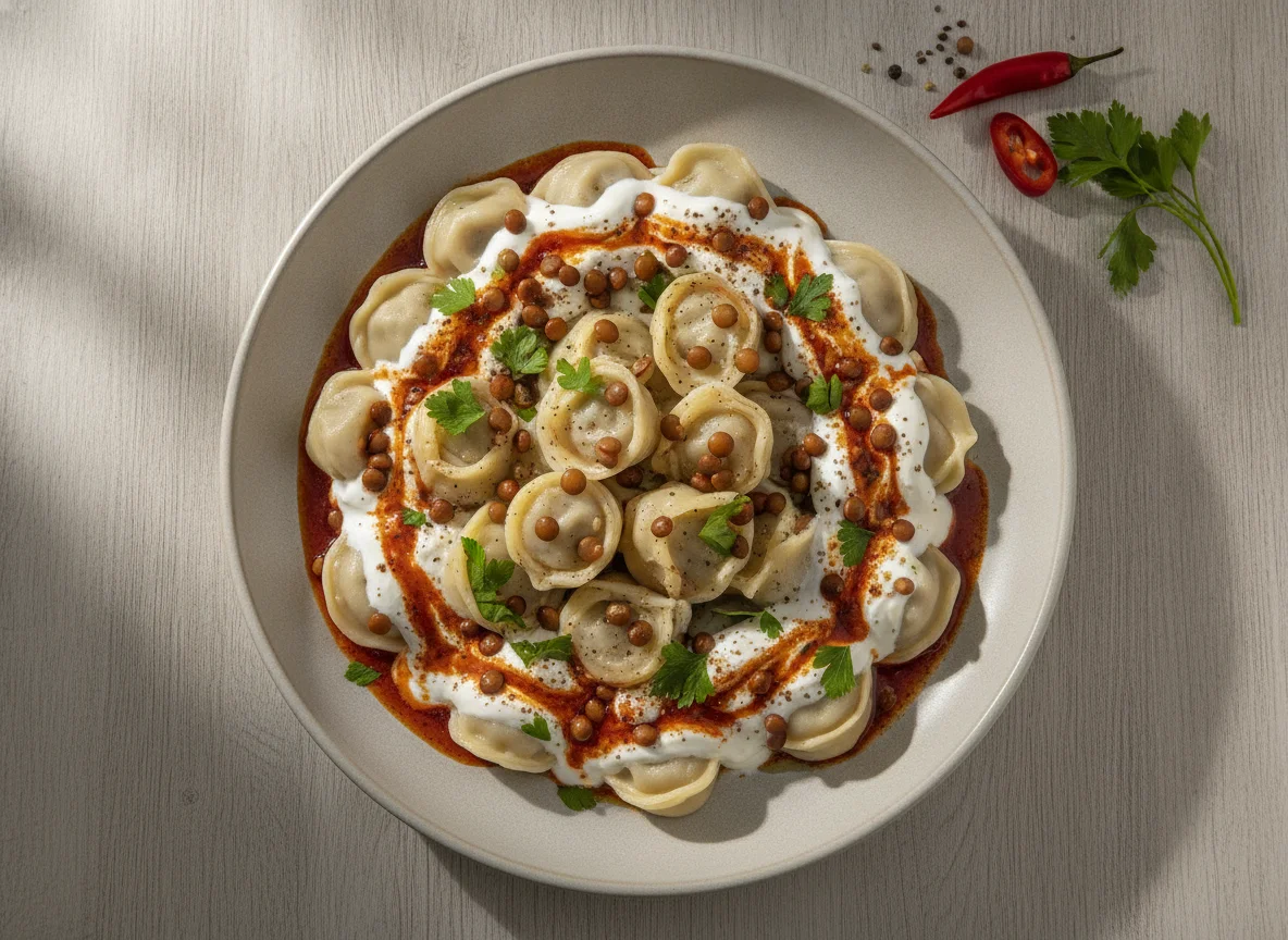 Manti mit Joghurt und Paprika-Butter-Sauce photo