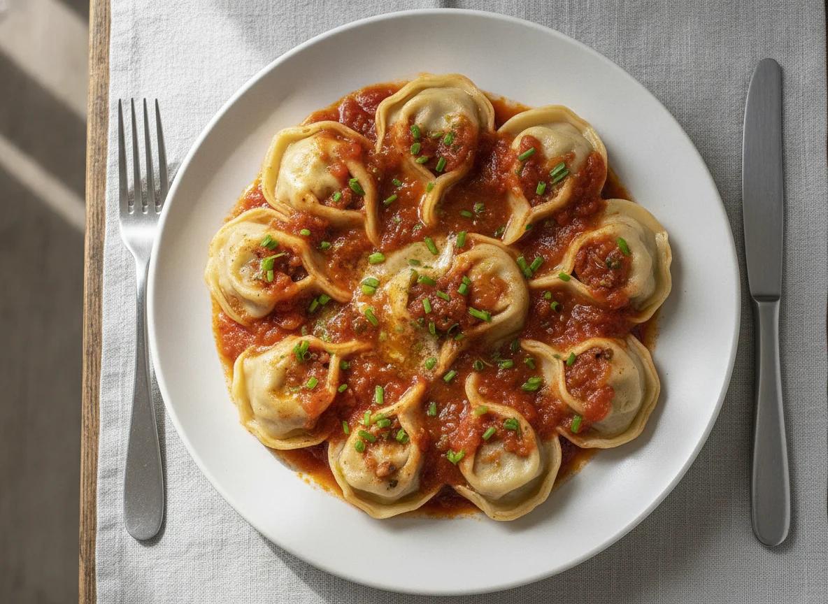 Manti mit Tomatensauce photo