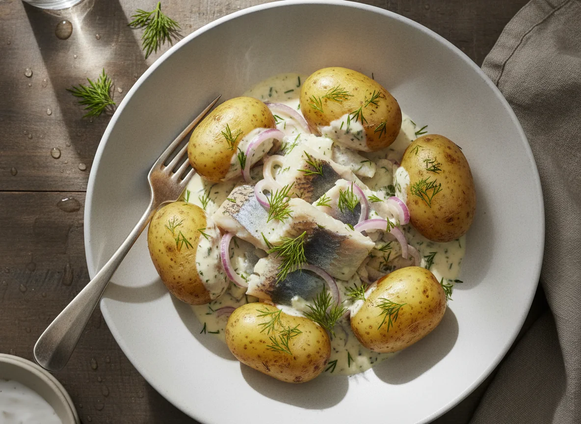 Matjes Hausfrauenart mit Pellkartoffeln photo