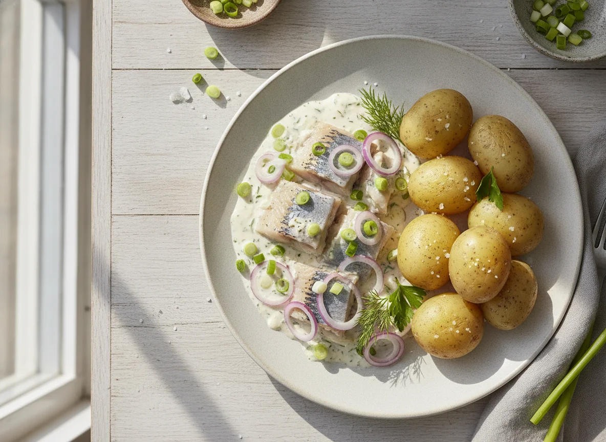 Matjes Hausfrauenart mit Salzkartoffeln photo