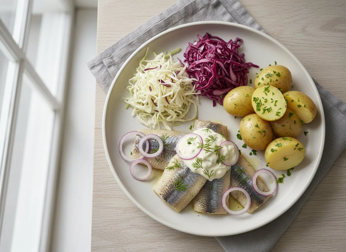 Matjes mit Kartoffeln und Salat photo