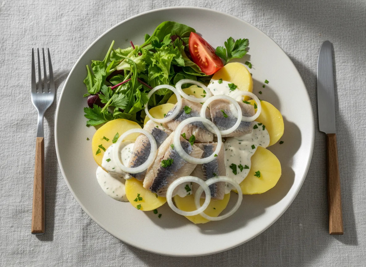 Matjes mit Pellkartoffeln und Zwiebeln photo