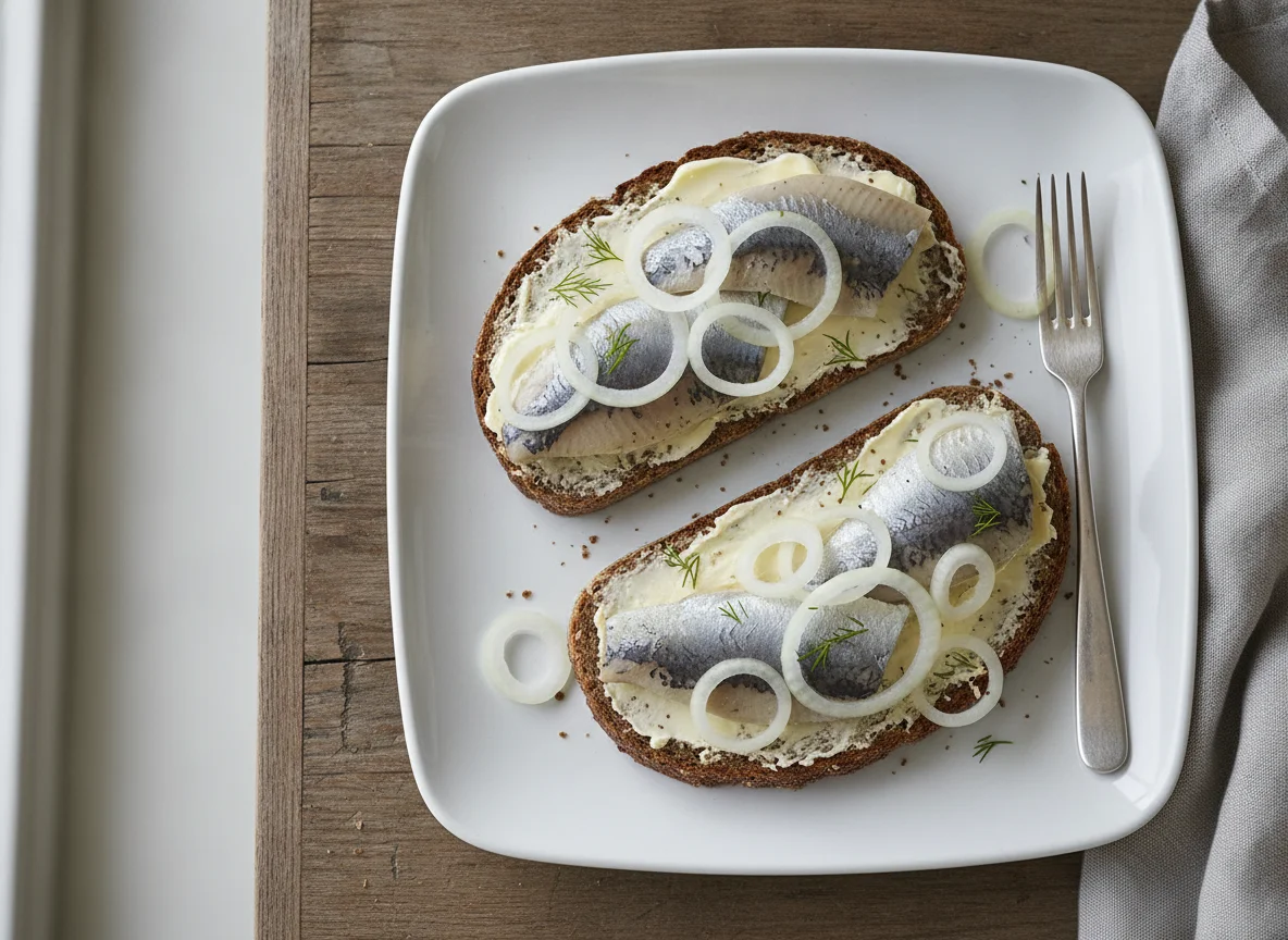 Matjesbrötchen auf Schwarzbrot photo