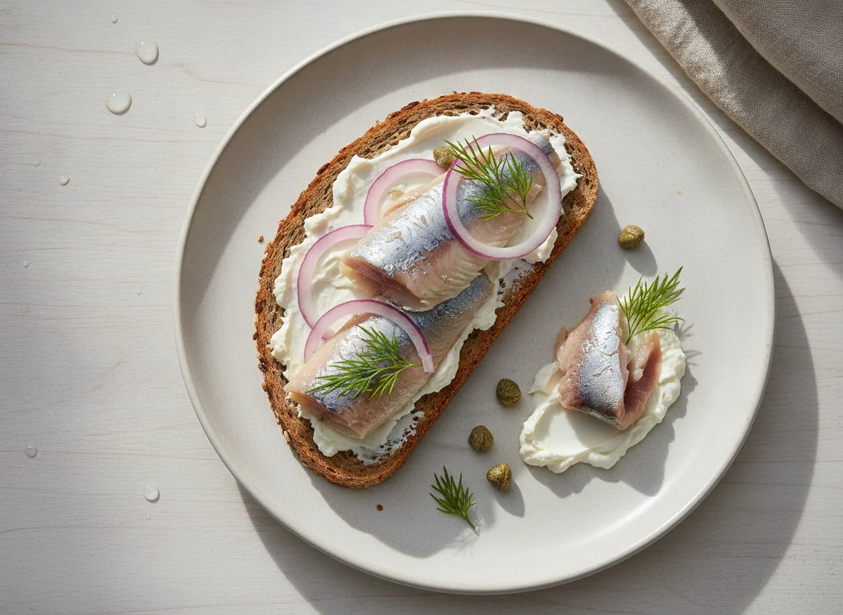 Matjesbrötchen auf Vollkornbrot photo