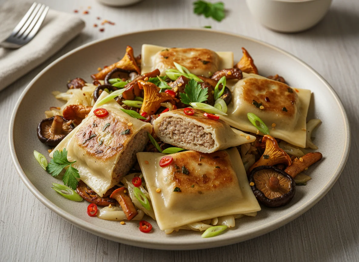 Maultaschen mit Pilzen und Kraut photo
