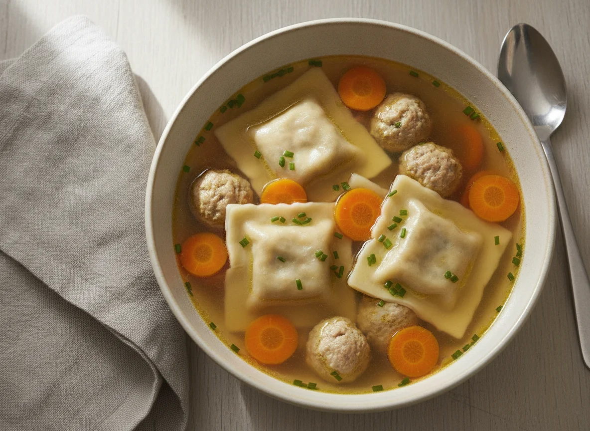Maultaschensuppe mit Fleischklößchen photo