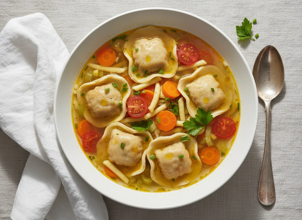 Maultaschensuppe mit Gemüse photo