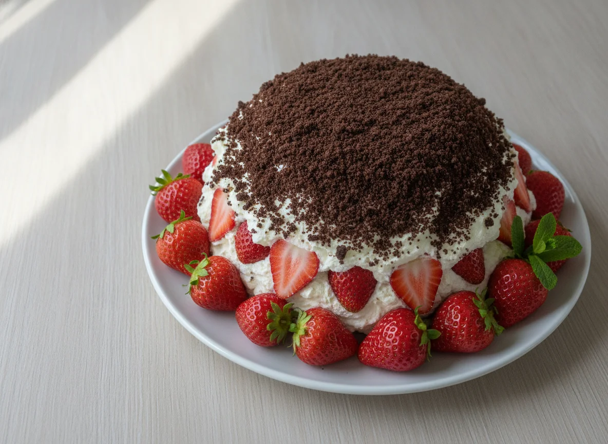 Maulwurfkuchen mit Erdbeeren photo