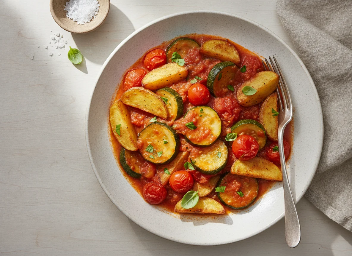 Mediterrane Gemüsepfanne mit Kartoffeln photo