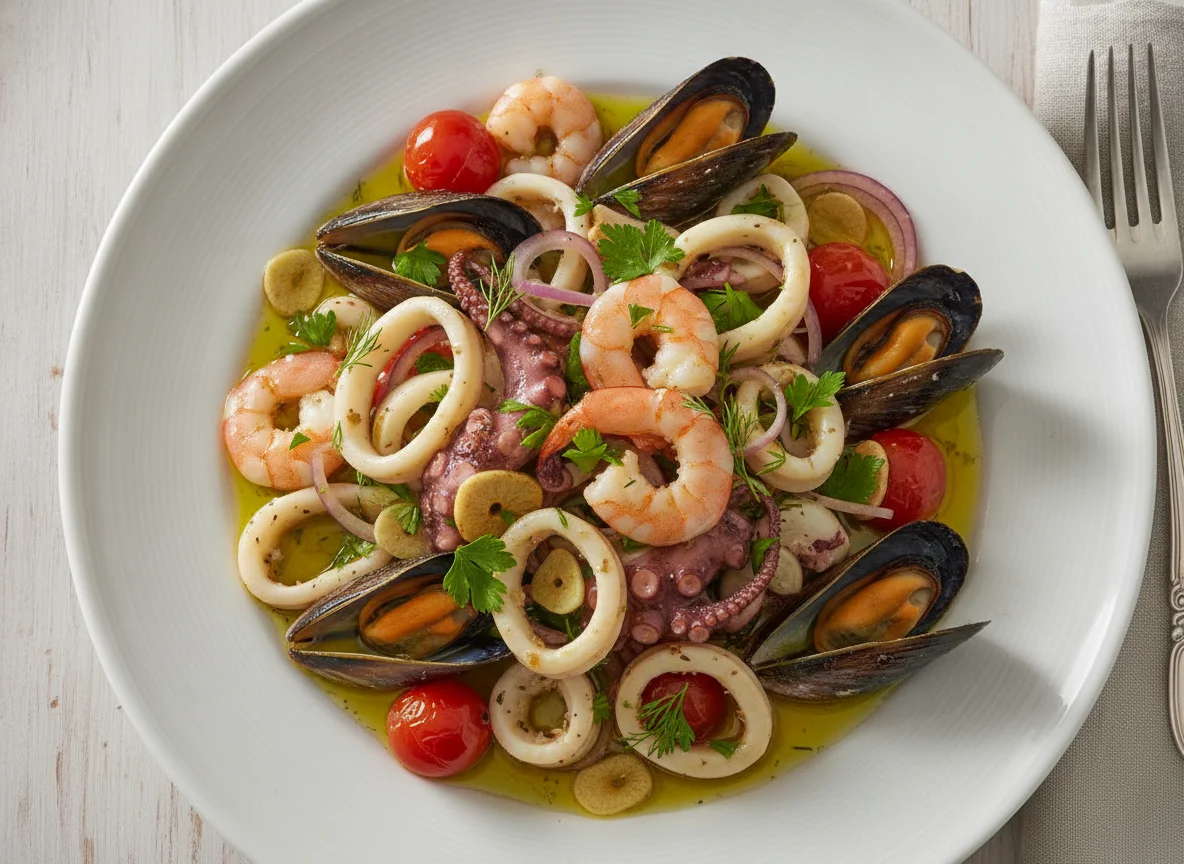Meeresfrüchtesalat in Öl photo